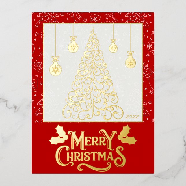 Christmas tree customizable greeting foil holiday postcard (Front)