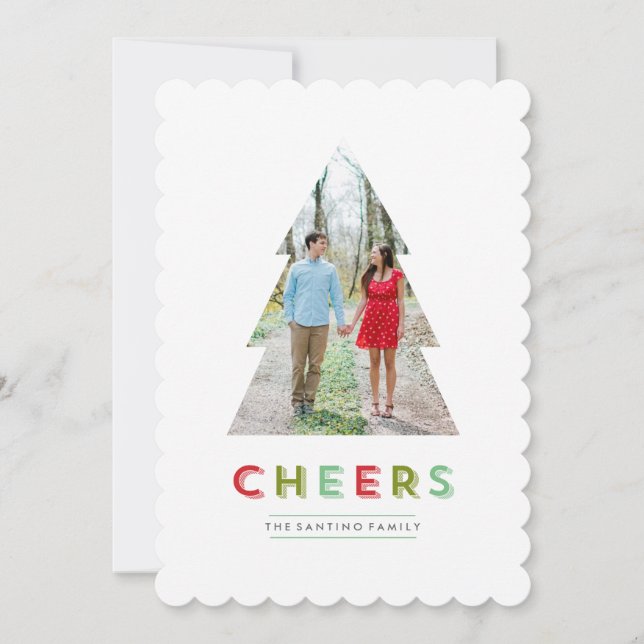 Christmas Tree Cut Out Holiday Cheers Card (Front)