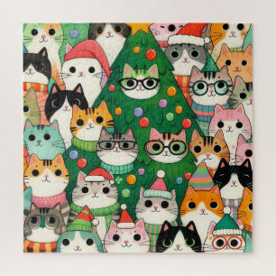 Christmas Tree Cute colorful Pet Cats Jigsaw Puzzle