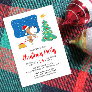 Christmas Tree Cute Puppy Dog Santa Hat Party Invitation
