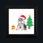 Christmas tree, cute Yorkshire puppy dog & gifts Keepsake Box<br><div class="desc">Cute Yorkshire puppy dog sitting near a christmas tree and gifts art painting.</div>