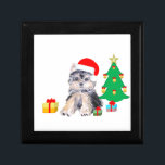 Christmas tree, cute Yorkshire puppy dog & gifts Keepsake Box<br><div class="desc">Cute Yorkshire puppy dog sitting near a christmas tree and gifts art painting.</div>
