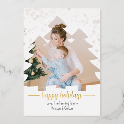 Christmas Tree Cutout Photo Foil Holiday Card