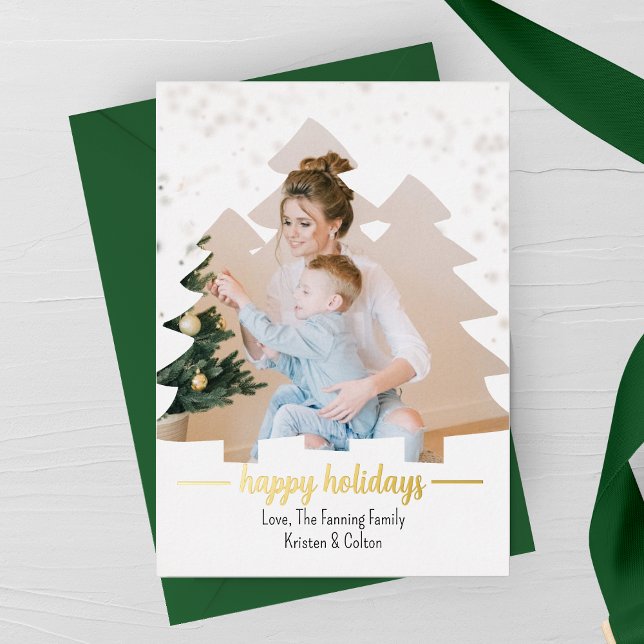 Christmas Tree Cutout Photo Foil Holiday Card (Creator Uploaded)