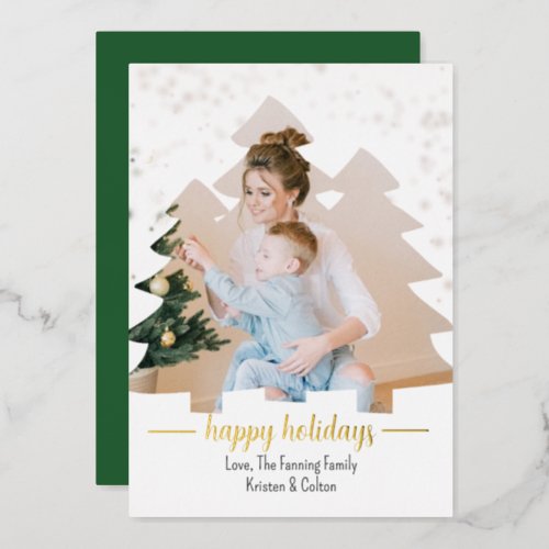 Christmas Tree Cutout Photo Foil Holiday Card