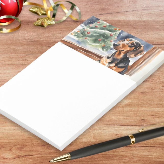 Christmas Tree Dachshund Sausage Dog Watercolor Post-it Notes (A pad of sticky notes for dachshund lovers, with picture of a sausage dog with Christmas tree)