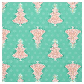 Christmas Tree Damask - Coral And Mint Fabric by creativetaylor at Zazzle