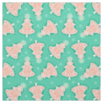 Christmas Tree Damask Ditsy Coral And Mint Fabric by creativetaylor at Zazzle