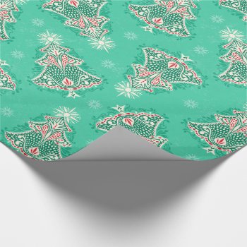 Christmas Tree Damask On Mint Green Wrapping Paper by creativetaylor at Zazzle