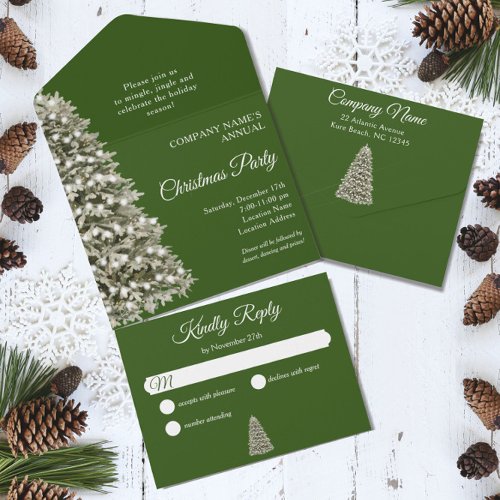 Christmas Tree Dark Green Company Holiday Party All In One Invitation