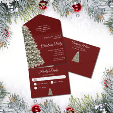 Christmas Tree Dark Red Company Holiday Party All In One Invitation