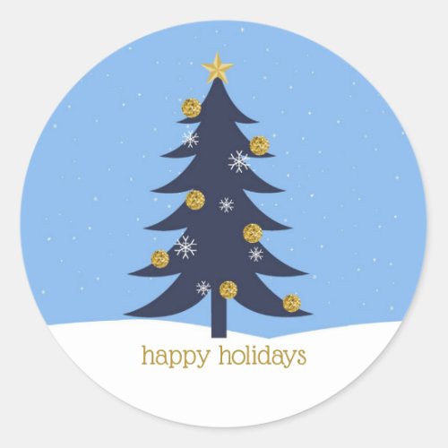 Christmas Tree Decorated Classic Round Sticker