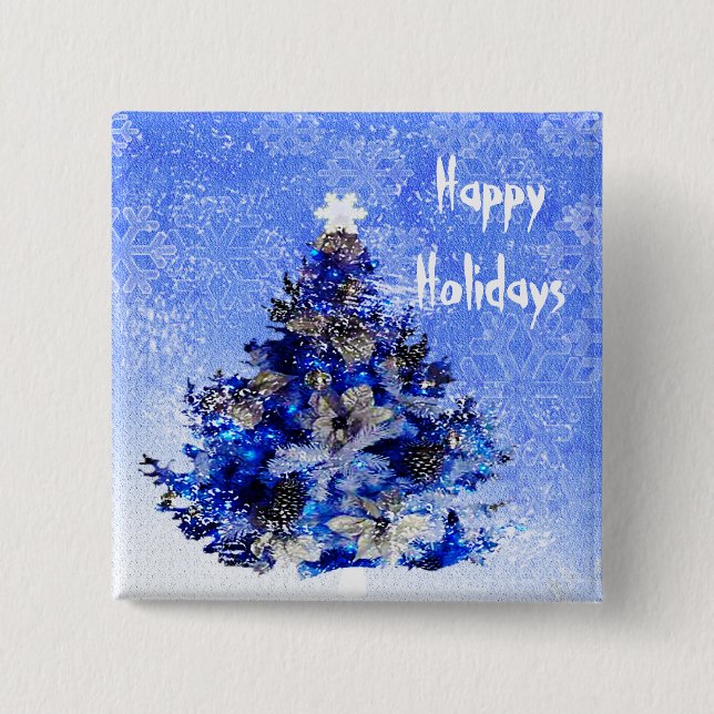 Christmas tree decorated in blue button (Front)