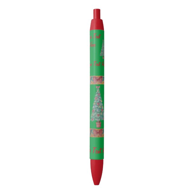Christmas tree decorated with red bows bells pen (Front Vertical)