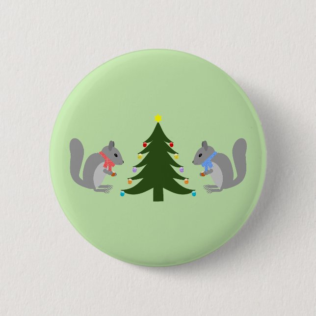 Christmas Tree Decorating Squirrels Button (Front)