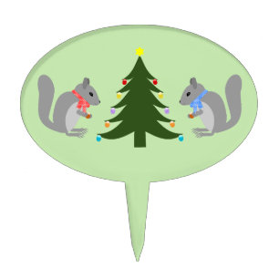 Christmas Tree Decorating Squirrels Cake Topper