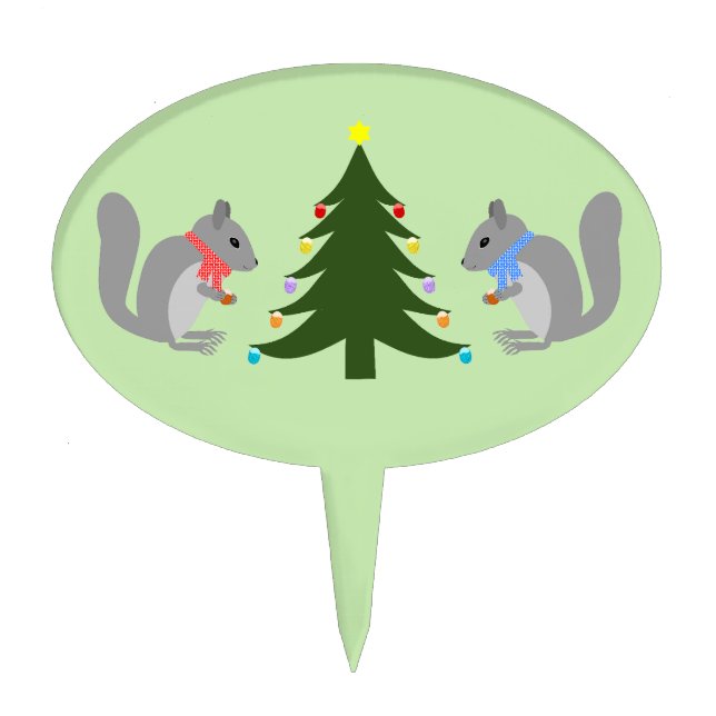 Christmas Tree Decorating Squirrels Cake Topper (Front)