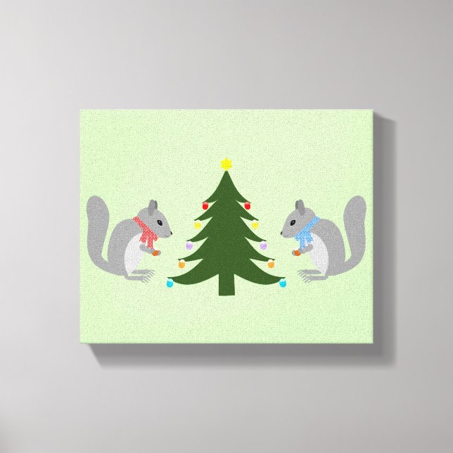 Christmas Tree Decorating Squirrels Canvas Print (Front)
