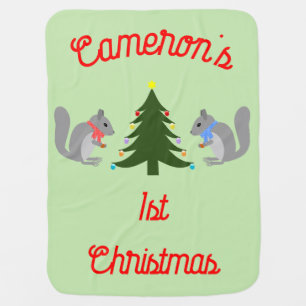 Christmas Tree Decorating Squirrels Custom Baby Blanket