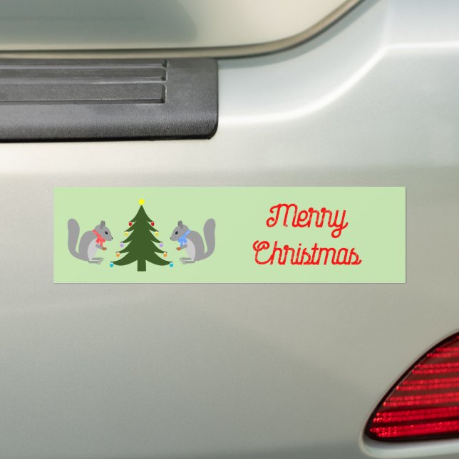 Christmas Tree Decorating Squirrels Custom Bumper Sticker (On Car)