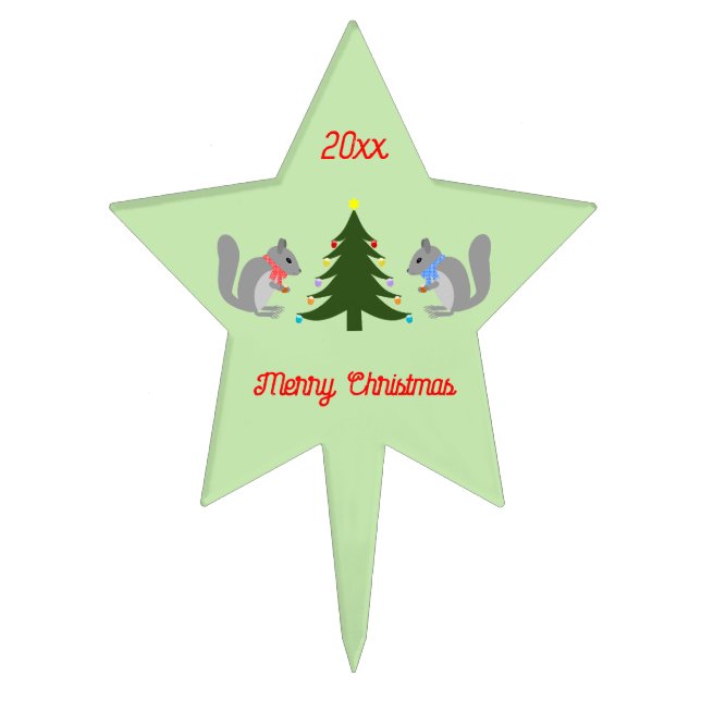 Christmas Tree Decorating Squirrels Custom Cake Topper (Front)