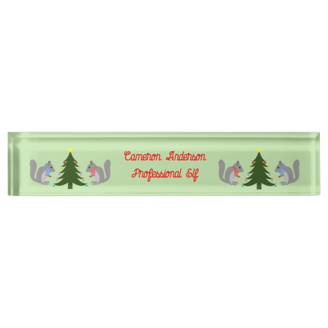 Christmas Tree Decorating Squirrels Custom Desk Name Plate (Front)