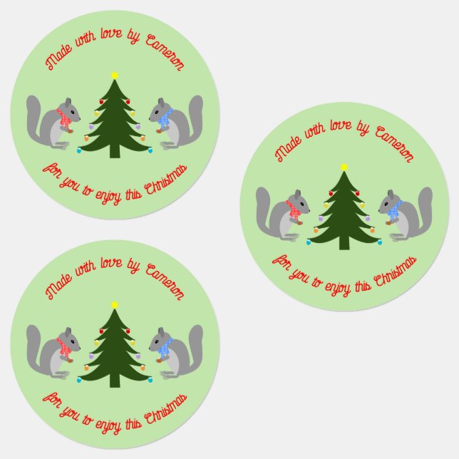 Christmas Tree Decorating Squirrels Custom Labels (Group)