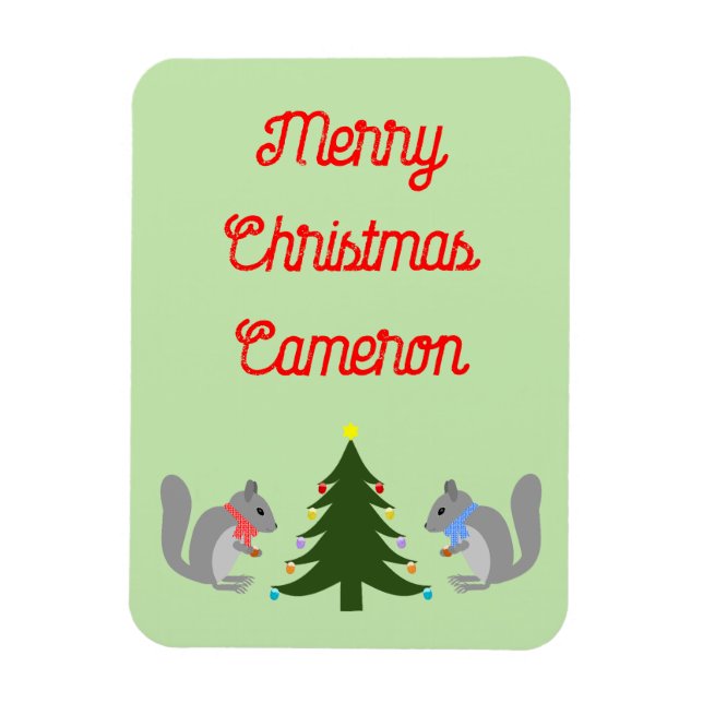 Christmas Tree Decorating Squirrels Custom Magnet (Vertical)