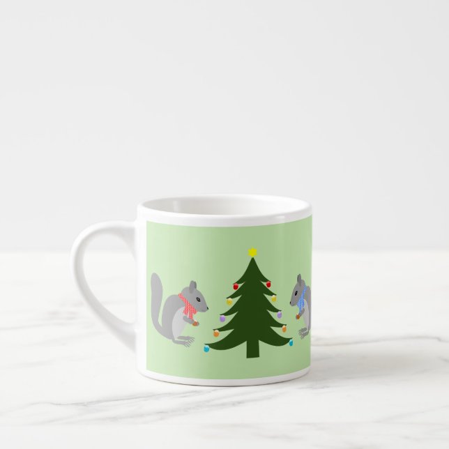Christmas Tree Decorating Squirrels Espresso Cup (Left)