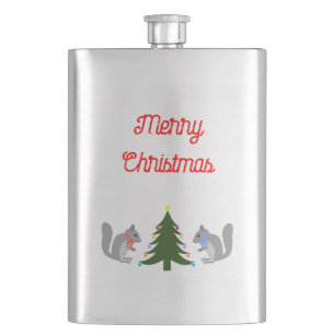 Christmas Tree Decorating Squirrels Flask