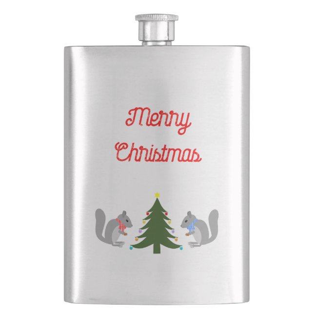 Christmas Tree Decorating Squirrels Flask (Front)