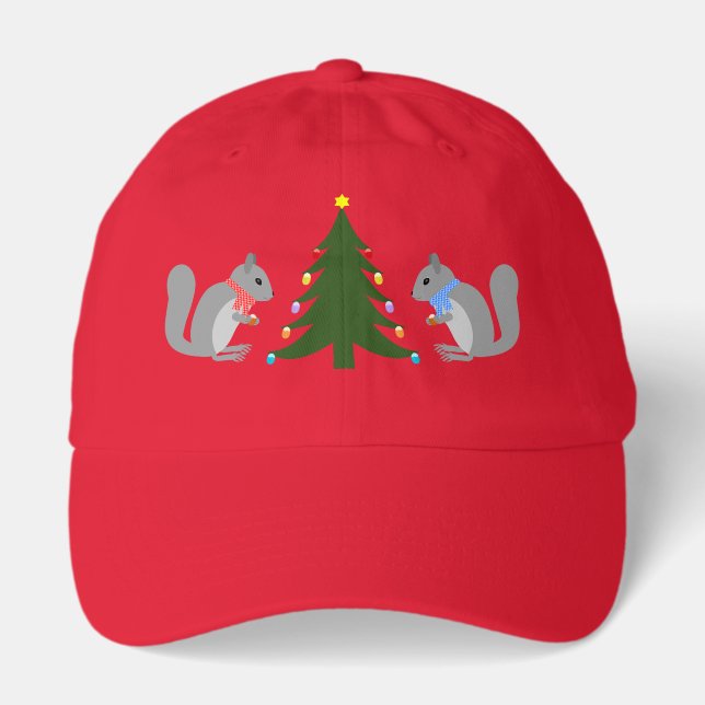 Christmas Tree Decorating Squirrels Hat (Front)