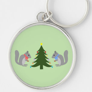 Christmas Tree Decorating Squirrels Keychain