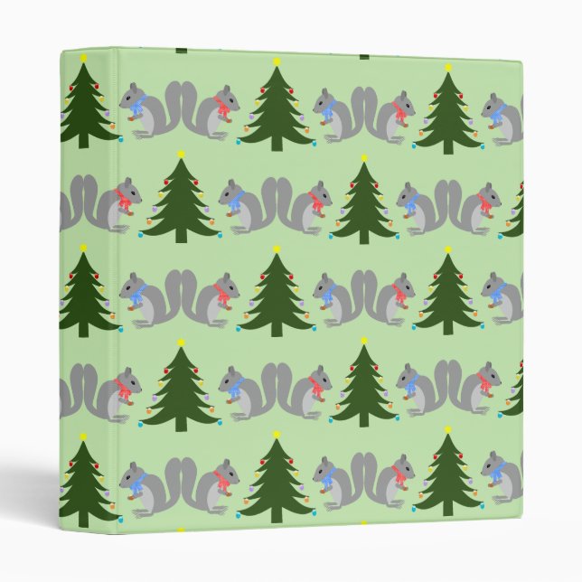 Christmas Tree Decorating Squirrels Patterned 3 Ring Binder (Front/Spine)