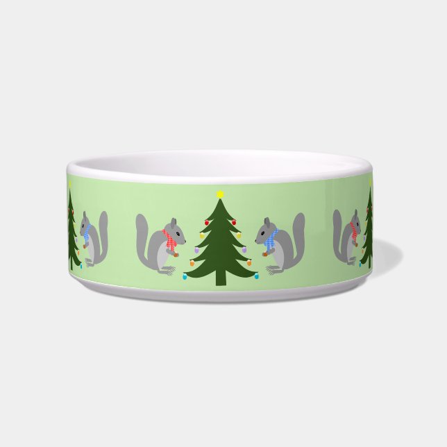 Christmas Tree Decorating Squirrels Patterned Bowl (Front)