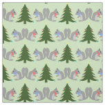 Christmas Tree Decorating Squirrels Patterned Fabric