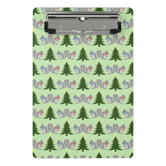 Christmas Tree Decorating Squirrels Patterned Mini Clipboard (Front)