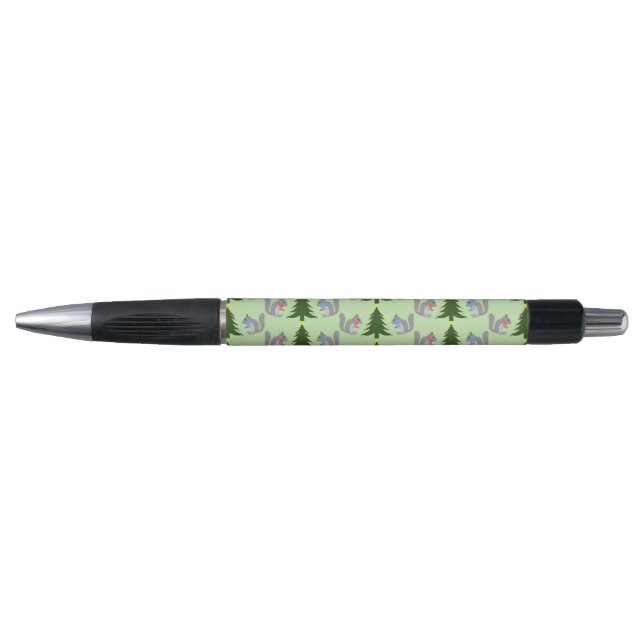 Christmas Tree Decorating Squirrels Patterned Pen (Front)
