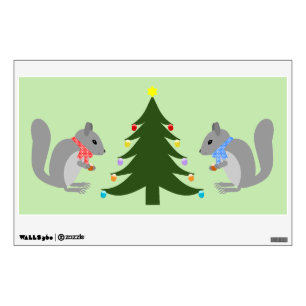 Christmas Tree Decorating Squirrels Wall Decal