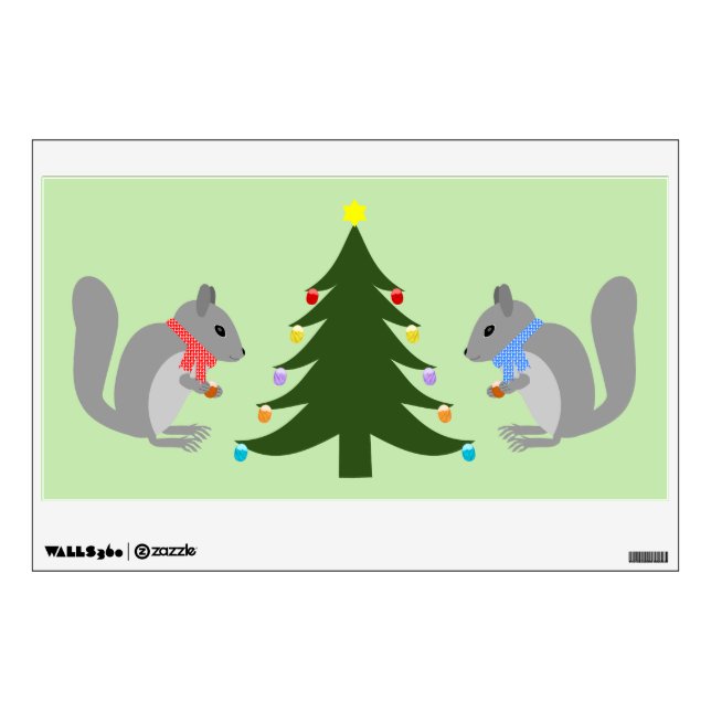 Christmas Tree Decorating Squirrels Wall Decal (Front)