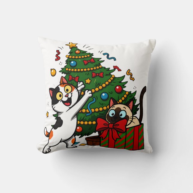 Christmas Tree Decorating Throw Pillow (Front)