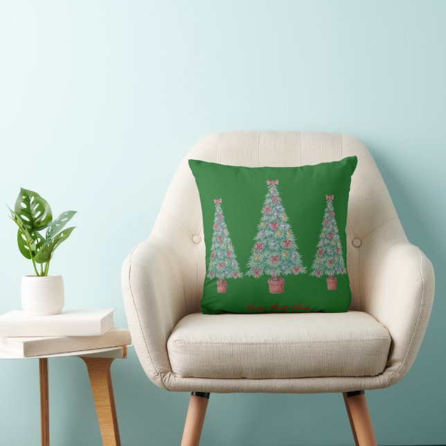 Christmas tree decoration with red bows gold bells throw pillow (Chair)