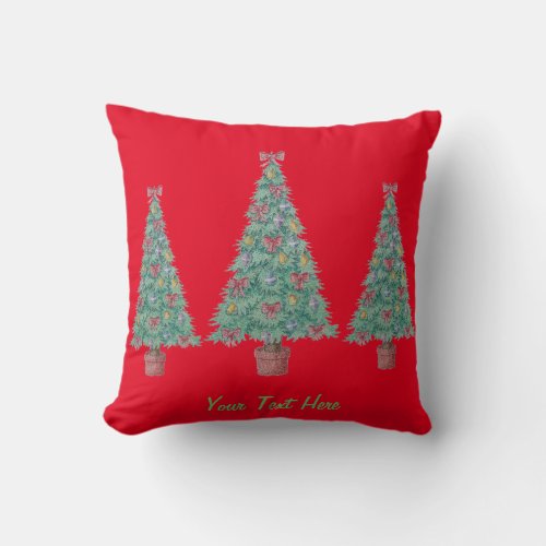 Christmas tree decoration with red bows gold bells throw pillow