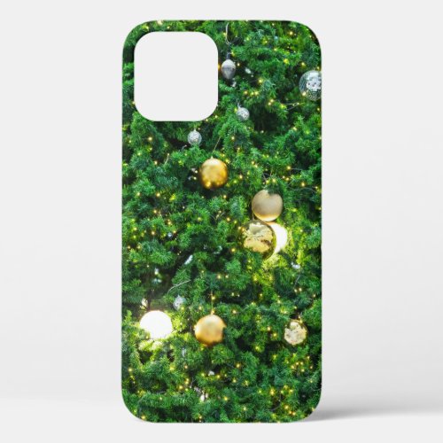 Christmas tree decorations background vintage Gol iPhone 12 Case