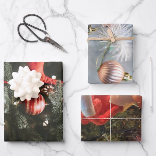 Christmas Tree Decorations Close_up Photo Wrapping Paper Sheets