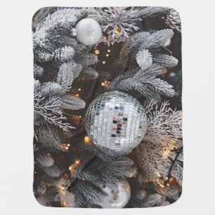 Christmas tree decorations, festive light backgrou baby blanket