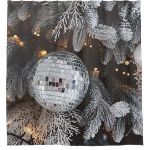 Christmas tree decorations, festive light backgrou shower curtain