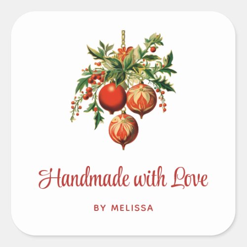 Christmas Tree Decorations Handmade with Love Square Sticker
