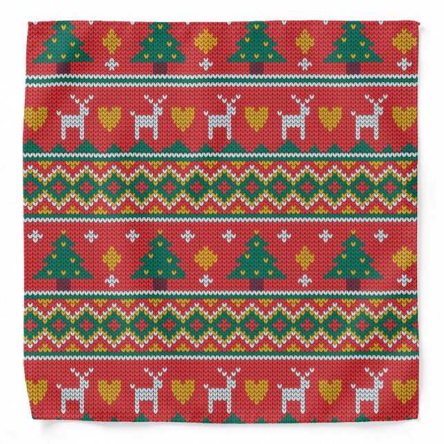 Christmas Tree Deer Dog Knitted Bandana   (Front)