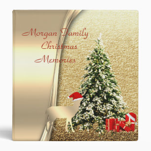 Christmas Tree,Deer with Santa Hat,Presents,Gold 3 Ring Binder